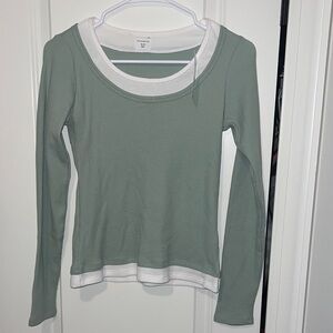 Abercrombie Kids Sage Green Long Sleeve Thermal Tee Faux Layering 13/14 NWT